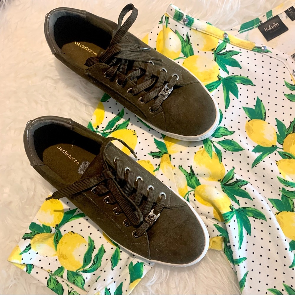 Liz Claiborne Olive Green Faux Suede Lace Up Sneakers